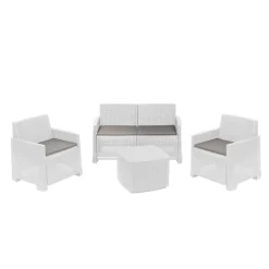 SET SALOTTO COMO EFFETTO RATTAN INTRECCIATO CON DIVANO POLTRONE TAVOLINO CONTENITORE