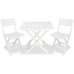 SET SALOTTO CON 2 SEDIE TAVOLO DA GIARDINO PIEGHEVOLE RESISTENTE CAMPING BIANCO 006669