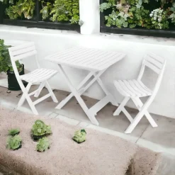 SET SALOTTO CON 2 SEDIE TAVOLO DA GIARDINO PIEGHEVOLE RESISTENTE CAMPING BIANCO 006669