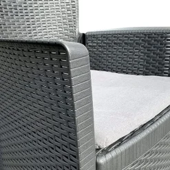 SET SALOTTO CON TAVOLINO 2 POLTRONE ANTRACITE EFFETTO RATTAN CON CUSCINI GIARDINO 591042