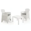 SET SALOTTO CON TAVOLINO 2 POLTRONE BIANCO EFFETTO RATTAN CON CUSCINI GIARDINO 591073