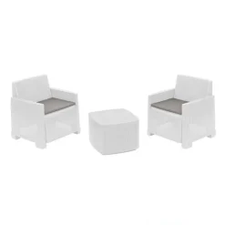 SET SALOTTO ESTERNO CON 2 POLTRONE TAVOLINO CONTENITORE EFFETTO RATTAN CUSCINI GIARDINO