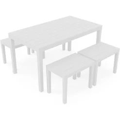 SET SALOTTO SAMOA DA 5PZ CON TAVOLO RETTANGOLARE 4 PANCHE 4 POSTI BIANCO ARREDO 090644