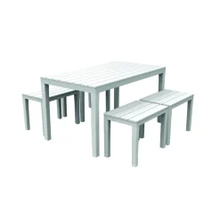 SET SALOTTO SAMOA DA 5PZ CON TAVOLO RETTANGOLARE 4 PANCHE 4 POSTI BIANCO ARREDO 090644