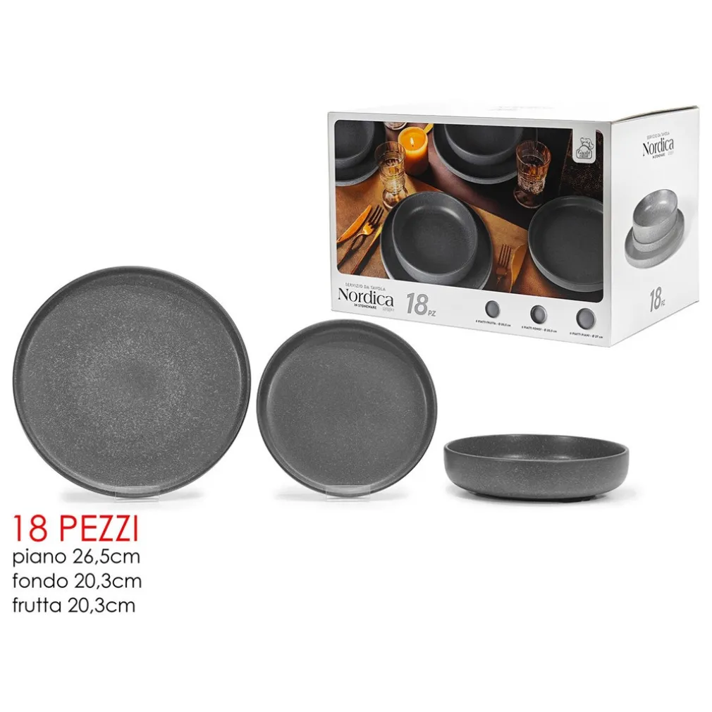 SET SERVIZIO DA TAVOLA DI PIATTI IN STONEWARE 18 PEZZI DESIGN NORDICO ELEGANTE IN 2 COLORI