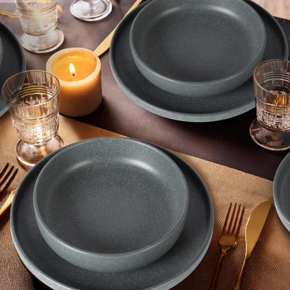 SET SERVIZIO DA TAVOLA DI PIATTI IN STONEWARE 18 PEZZI DESIGN NORDICO ELEGANTE IN 2 COLORI