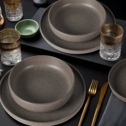 SET SERVIZIO DA TAVOLA DI PIATTI IN STONEWARE 18 PEZZI DESIGN NORDICO ELEGANTE IN 2 COLORI