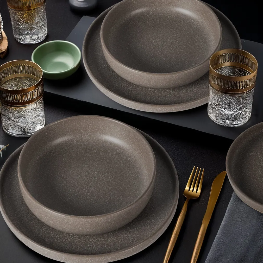 SET SERVIZIO DA TAVOLA DI PIATTI IN STONEWARE 18 PEZZI DESIGN NORDICO ELEGANTE IN 2 COLORI