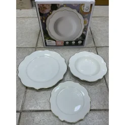 SET SERVIZIO DI PIATTI DA TAVOLA IN PORCELLANA 18PZ DESIGN ELEGANTE CON BORDI SMERLATI ORO