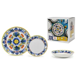 SET SERVIZIO DI PIATTI IN PORCELLANA 18 PZ DECORAZIONE A FIORE CLASSICA MAIOLICA DA TAVOLA