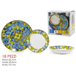 SET SERVIZIO DI PIATTI IN PORCELLANA 18PZ DECORAZIONE FLOREALI IN STILE MAIOLICA DA TAVOLA