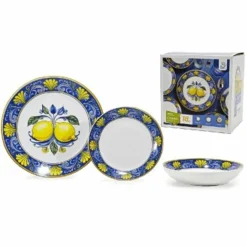 SET SERVIZIO DI PIATTI IN PORCELLANA 18 PZ DECORAZIONE A LIMONI CON MAIOLICA DA TAVOLA