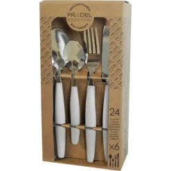 SET SERVIZIO DI POSATE 24 PZ PER 6 PERSONE IN ACCIAIO INOSSIDABILE COLORE CREMA