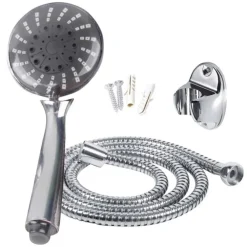 SET SOFFIONE DOCCIA 3 GETTI LACCIO TUBO 150CM SUPPORTO DOCCETTA PARETE BAGNO