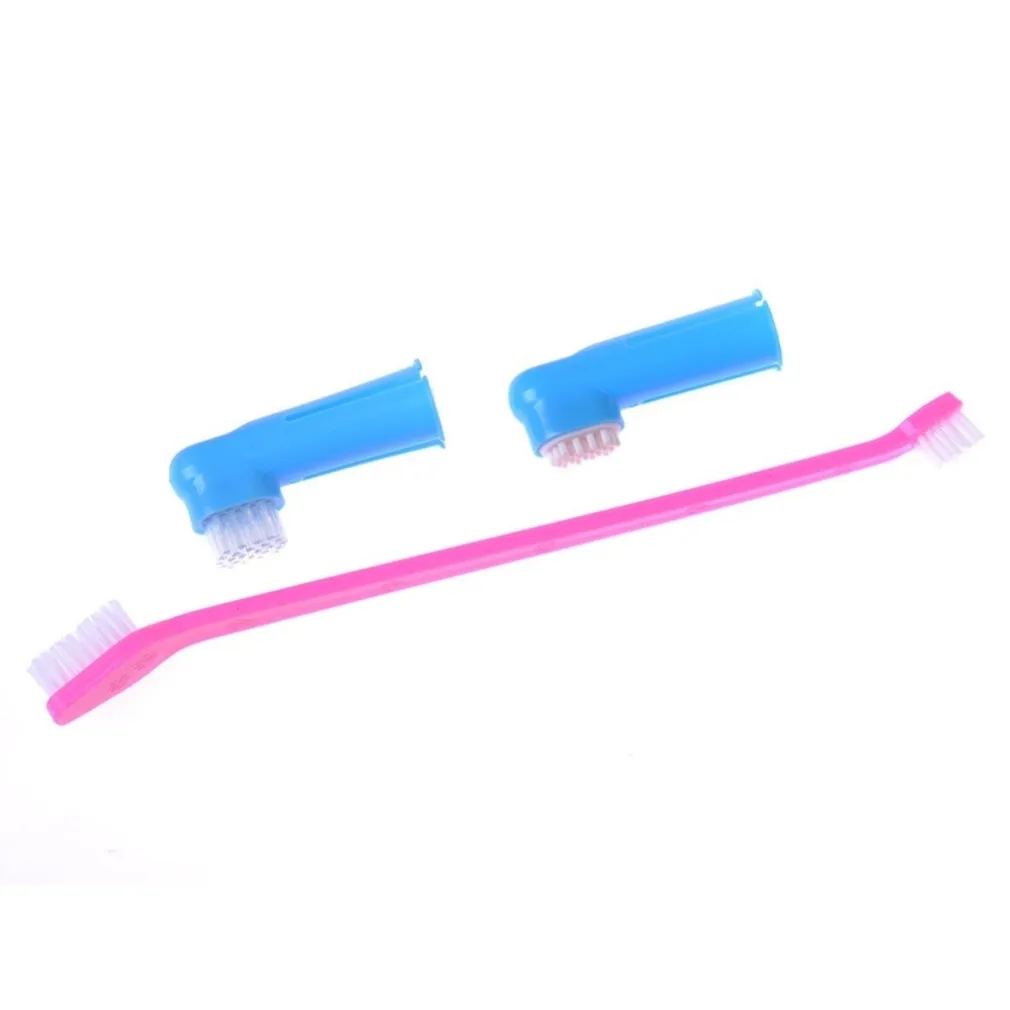 SET SPAZZOLINO LUNGO DOPPIO CON 2 TESTINE DITO PER CANE ANIMALI PULIZIA DENTI