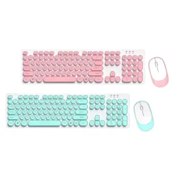 SET TASTIERA MOUSE SENZA FILI 2.4G COMBO RETRO KEYCAP ROTONDO PC LAPTOP TF770