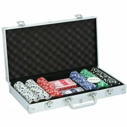 SET VALIGETTA DA POKER CONFEZIONE 300 FICHES 2 MAZZI DI CARTE 5 DADI