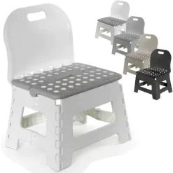 SGABELLO MULTIUSO SALVASPAZIO PIEGHEVOLE SEDIA CON SCHIENALE COLORI ASSORTITI