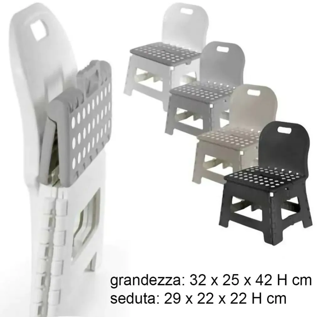 SGABELLO MULTIUSO SALVASPAZIO PIEGHEVOLE SEDIA CON SCHIENALE COLORI ASSORTITI