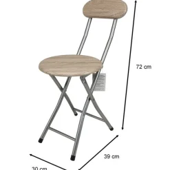SGABELLO PIEGHEVOLE IN LEGNO SCURO E METALLO CON APPOGGIO SCHIENALE CAMPEGGIO