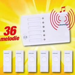 SISTEMA INTERFONO CAMPANELLO WIRELESS SENZA FILI CASA 6 CANALI 36 MELODIE IP44