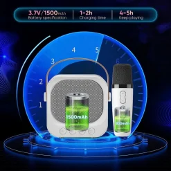 SISTEMA KARAOKE BLUETOOTH CON MICROFONO ALTOPARLANTE PORTATILE CON MANIGLIA AUDIO