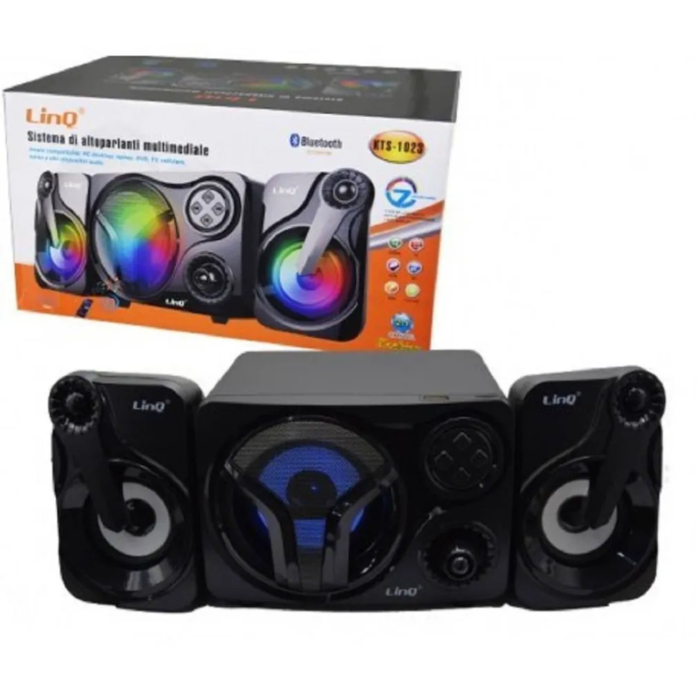 SISTEMA MULTIMEDIALE ALTOPARLANTI SPEAKER CASSE BLUETOOTH FM LUCI LED USB KTS-1023