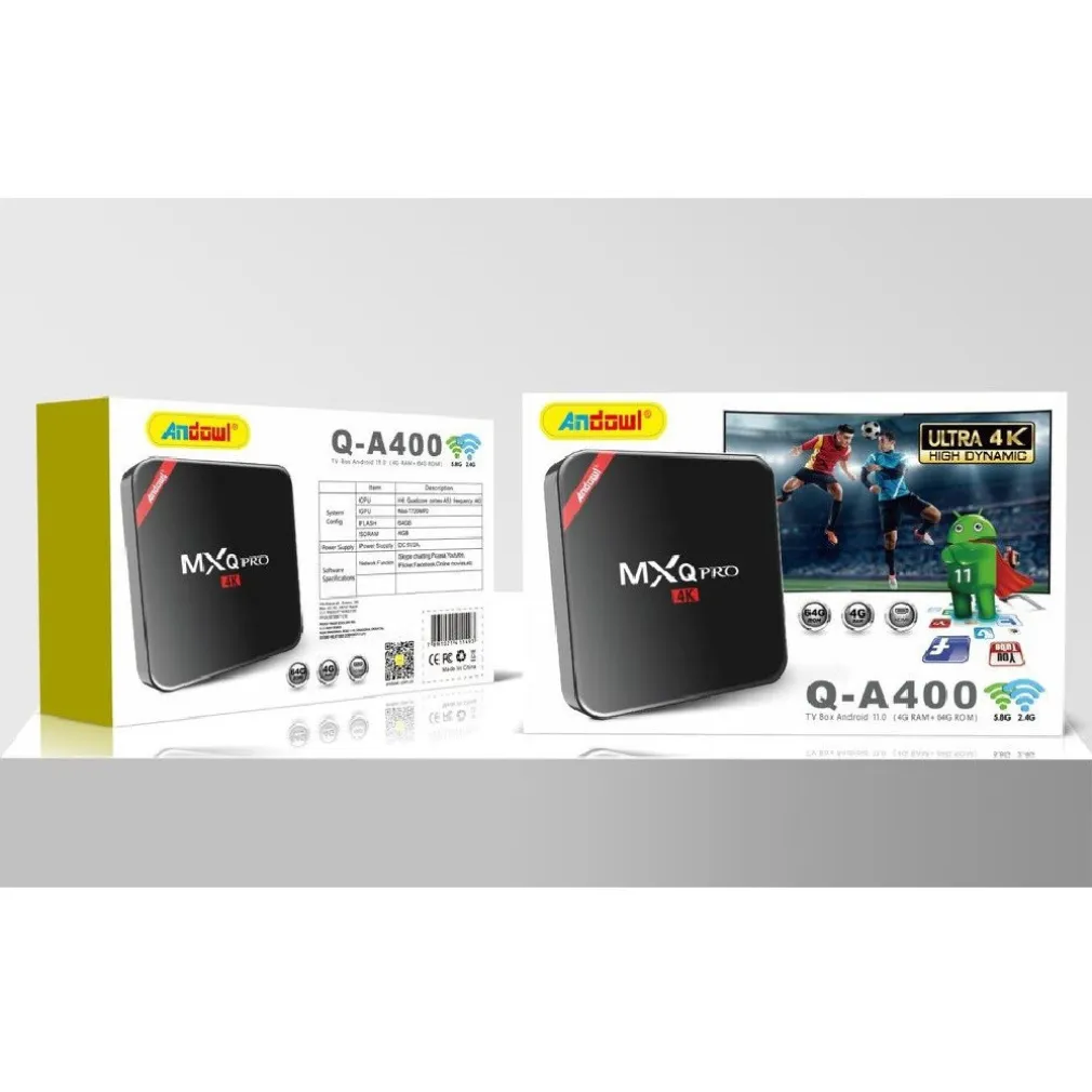 SMART TV BOX 4K ANDROID Q-A400 4K 5G MXQ PRO WIFI 4G 64GB QUAD CORE