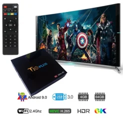 SMART TV BOX T10 PLUS ANDROID 9 4GB RAM 64GB 4K TV GPU 5 CORE QUAD WIFI