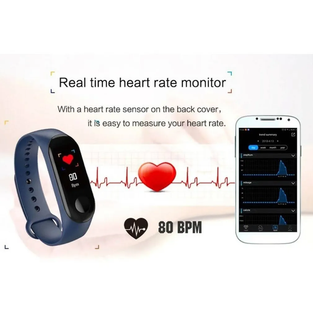 SMARTWATCH BRACCIALE OROLOGIO SMART BLUETOOTH CARDIOFREQUENZIMETRO OLED MI3