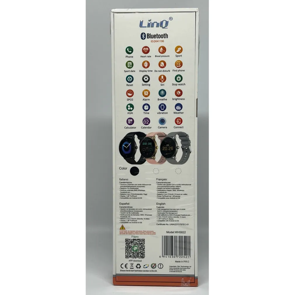 SMARTWATCH OROLOGIO INTELLIGENTE BLUETOOTH SPORT COMPATIBILE ANDROID IOS WH5822