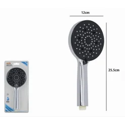 SOFFIONE DA DOCCIA 12 X 25.5CM DOCCETTA MULTIGETTO REGOLABILE ROTONDA NERA 87145