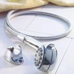 SOFFIONE DOCCIA 5 FUNZIONI TUBO FLESSIBILE 150 CM SUPPORTO CON VITI CROMATO