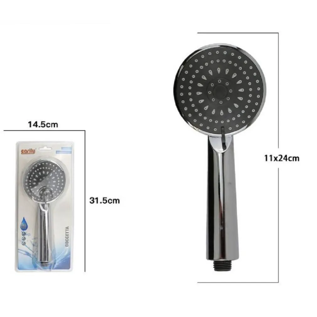 SOFFIONE DOCCIA 11 X 24 CM DOCCETTA MULTIGETTO DI 3 TIPI REGOLABILE TONDA 69107