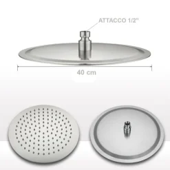 SOFFIONE DOCCIA BAGNO CASCATA TONDO 40 CM ACCIAIO ULTRA SOTTILE EFFETTO PIOGGIA