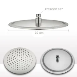 SOFFIONE DOCCIA BAGNO CASCATA TONDO 30 CM ACCIAIO ULTRA SOTTILE EFFETTO PIOGGIA