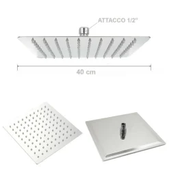 SOFFIONE DOCCIA BAGNO CASCATA QUADRATO 40X40CM ACCIAIO 324 GETTI EFFETTO PIOGGIA