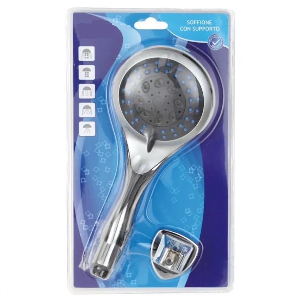 SOFFIONE DOCCIA IN ABS CROMATO MISCELATORE SHOWER DOCCETTA 5 TIPI GETTO