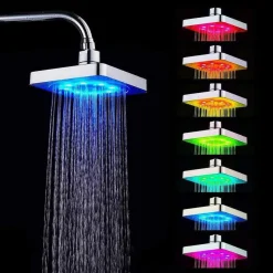 SOFFIONE DOCCIA QUADRATO 15CM A LED RGB BAGNO MISCELATORE 79903 PER CROMOTERAPIA
