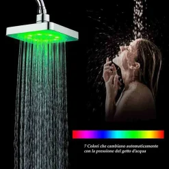 SOFFIONE DOCCIA QUADRATO 15CM A LED RGB BAGNO MISCELATORE 79903 PER CROMOTERAPIA