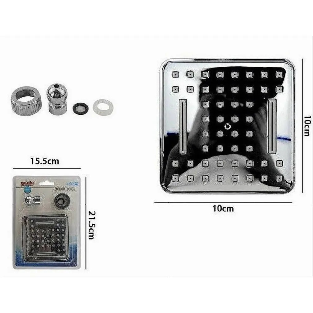 SOFFIONE DOCCIA QUADRATO 10 CM UGELLI FORI BAGNO MISCELATORE CON ATTACCHI 69285