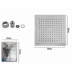SOFFIONE DOCCIA QUADRATO 20X20CM UGELLI FORI BAGNO MISCELATORE CON ATTACCHI 69290