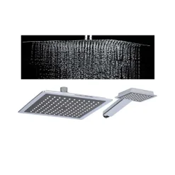 SOFFIONE DOCCIA QUADRATO 22X22CM CON MISCELATORE DOCCETTA QUADRATA IN ABS CROMO