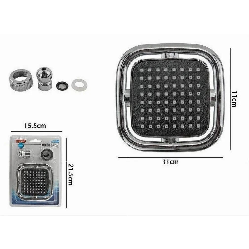 SOFFIONE DOCCIA QUADRATO 11X11 CM UGELLI FORI BAGNO MISCELATORE ACCESSORI 69281