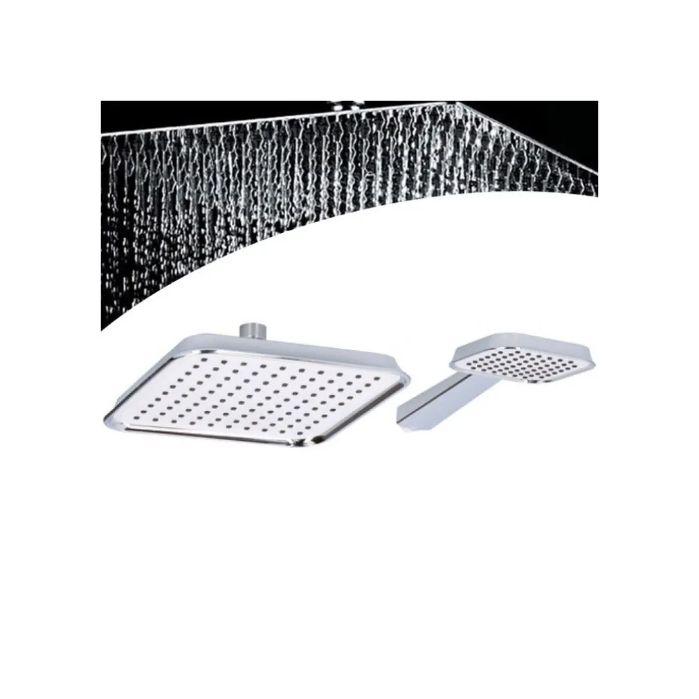 SOFFIONE DOCCIA QUADRATO 20X20CM CON MISCELATORE DOCCETTA QUADRATA IN ABS CROMO