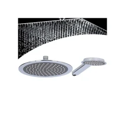 SOFFIONE DOCCIA ROTONDO 23CM CON MISCELATORE DOCCETTA TONDO 11CM IN ABS CROMO