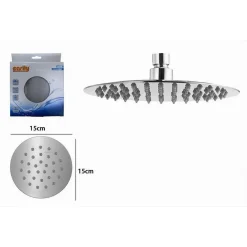 SOFFIONE DOCCIA SLIM UGELLI FORI BAGNO MISCELATORE ROTONDO 15 CM 59268 CROMATO