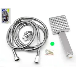 SOFFIONE QUADRATO GRANDE CON TUBO 2 MT FLESSIBILE SET BAGNO DOCCIA TROPICALE