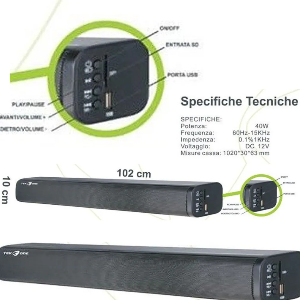 SOUNDBAR SUBWOOFER CASSA AUDIO HOME CINEMA TV IMPIANTO SURROUND 5.1 40W USB TF