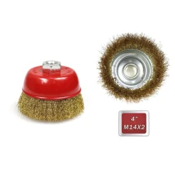 SPAZZOLA A TAZZA 100 MM PER SMERIGLIATRICE FLEX CON FILI FERRO ONDULATI OTTONATI